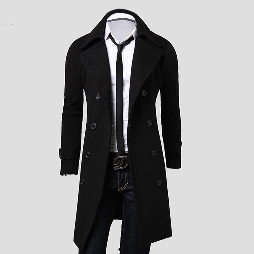 Men Fashion Trench Coat Autumn Winter Long Overcoat Double Breasted Woolen Overcoat Outerwear Man 2015 New B4