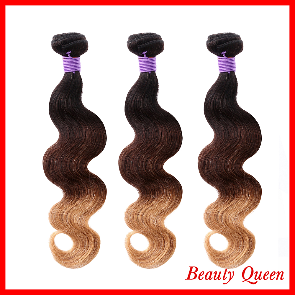 7A Queen Hair Products Peruvian Ombre Body Wave Virgin Hair 3 Tone 1B/4/27 3pcs 12-26