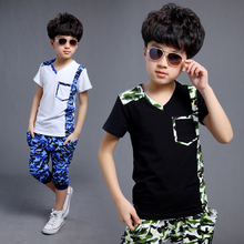 Male child boy set 2016 short-sleeve Camouflage child set spring and summer ploughboys