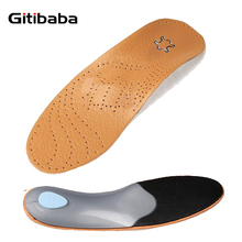 One Pair New Style Leather Arch Support Insole For Flat Feet Arch Support Orthotic Cowskin Insole for Shoes Woman/Men Foot Care