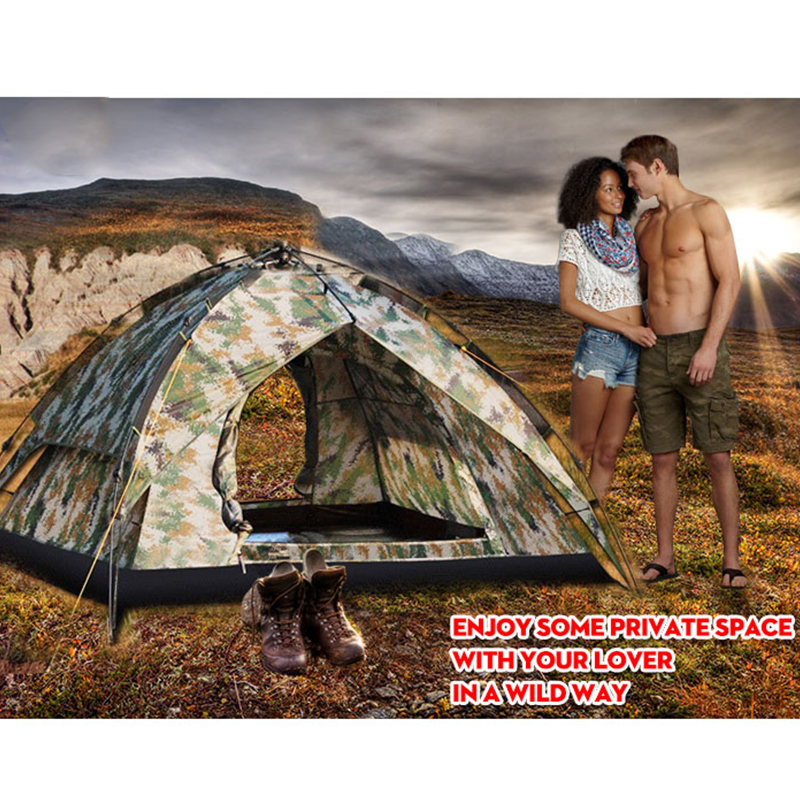 Free shipping large quick automatic opening camouflage outdoor tent 4 season fishing, camping tent for  3-4 person