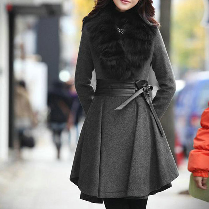 Women Wide Lapel Shearling High Waist Thicken Slim Trench Coat Plus Size Winter Coat Abrigo Mujer 2015 Hot Selling Woolen Coat