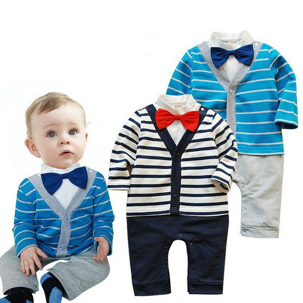 Kids Baby Boy Striped Gentleman Romper Jumpsuit Bodysuit Clothes Outfit Bow Tie