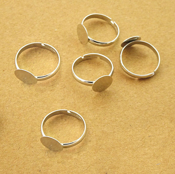 10 mm Pad Adjustable Ring FS-RING001 Silver Ring Blank 10 pieces