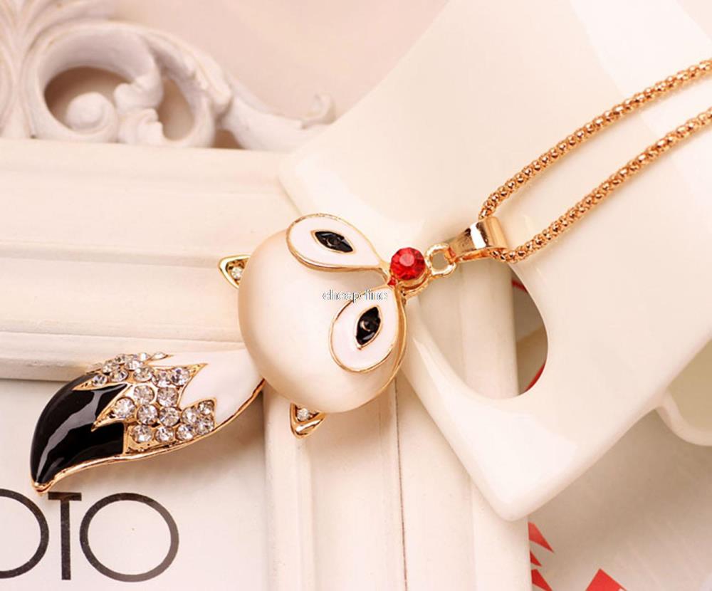 Beauty Sexy Fox Pendant Crystal Necklace 18k Gold Long Chain 2015 Women New Fashion Brand Jewelry