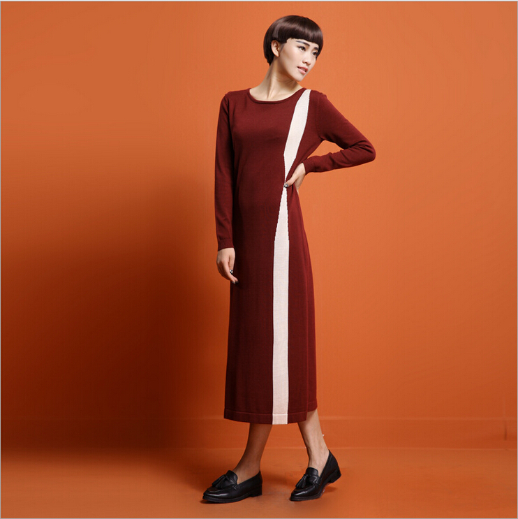 2015 fashion new Women Knitted Long Sleeve Dress Casual  Sweater Slim Dress Autumn Spring Winter Dress Vestidos 2colors