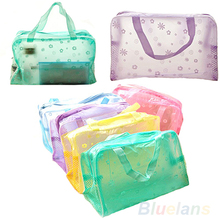 Hot Floral Print Transparent Waterproof Makeup Make up Cosmetic Bag Toiletry Bathing Pouch