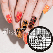 New Stamping Plate hehe74 Nail Art Four Quater Template Dahlia Flower Fashion font b Plaid b