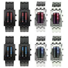 Hombre resistente al agua militar estilo binario LED reloj Digital con banda de acero inoxidable hora minuto mes exhibición de la fecha de plata negro