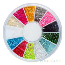 12 Colors DIY Nail Art Half Round Pearls Rhinestone Decoration Wheel 2mm 02KM 2U8A