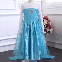 Retail designer long sleeve girl dress Child Blue ELSA dress fancy dress Christmas Girl Princess costume Dress infantis vestido