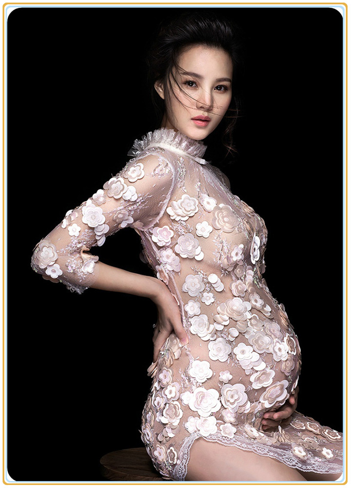 Royal Style White Maternity Lace Dress Pregnant Photography Props Fancy Pregnancy maternity photo shoot long dress Nightdress
