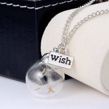 Glass bottle necklace Natural dandelion seed in glass long necklace Make A Wish Glass Bead Orb