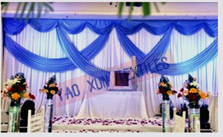 3M*6M Royal Blue Swags Hot Sale White Wedding Backdrop Stage Curtains
