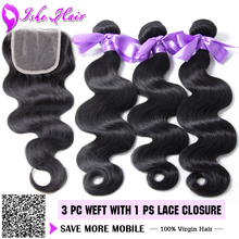 4 Pcs/ Lot Peruvian Virgin Hair Body Wave With Closure Body Wave Lace Closure With Bundles Free Middle 3 Part Closure