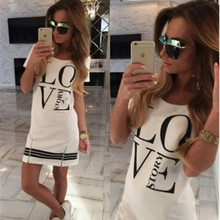 Popular Summer Style Casual Fashion Women Letter Print O Neck Short Sleeve Zipper Long above Summer knee dress Tops Blouse