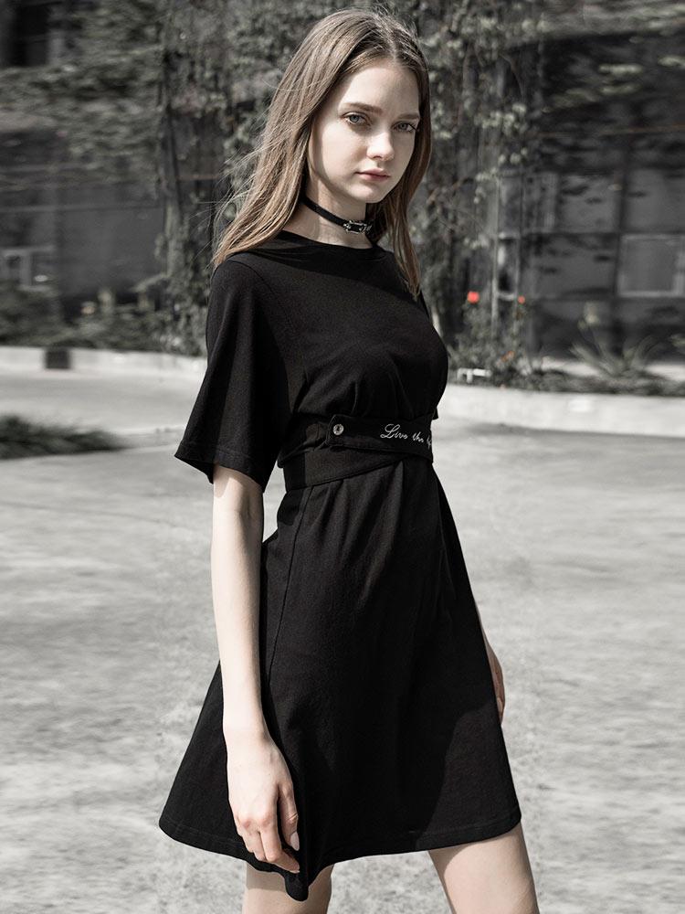 Goth Round Collar Casual Black Dress 