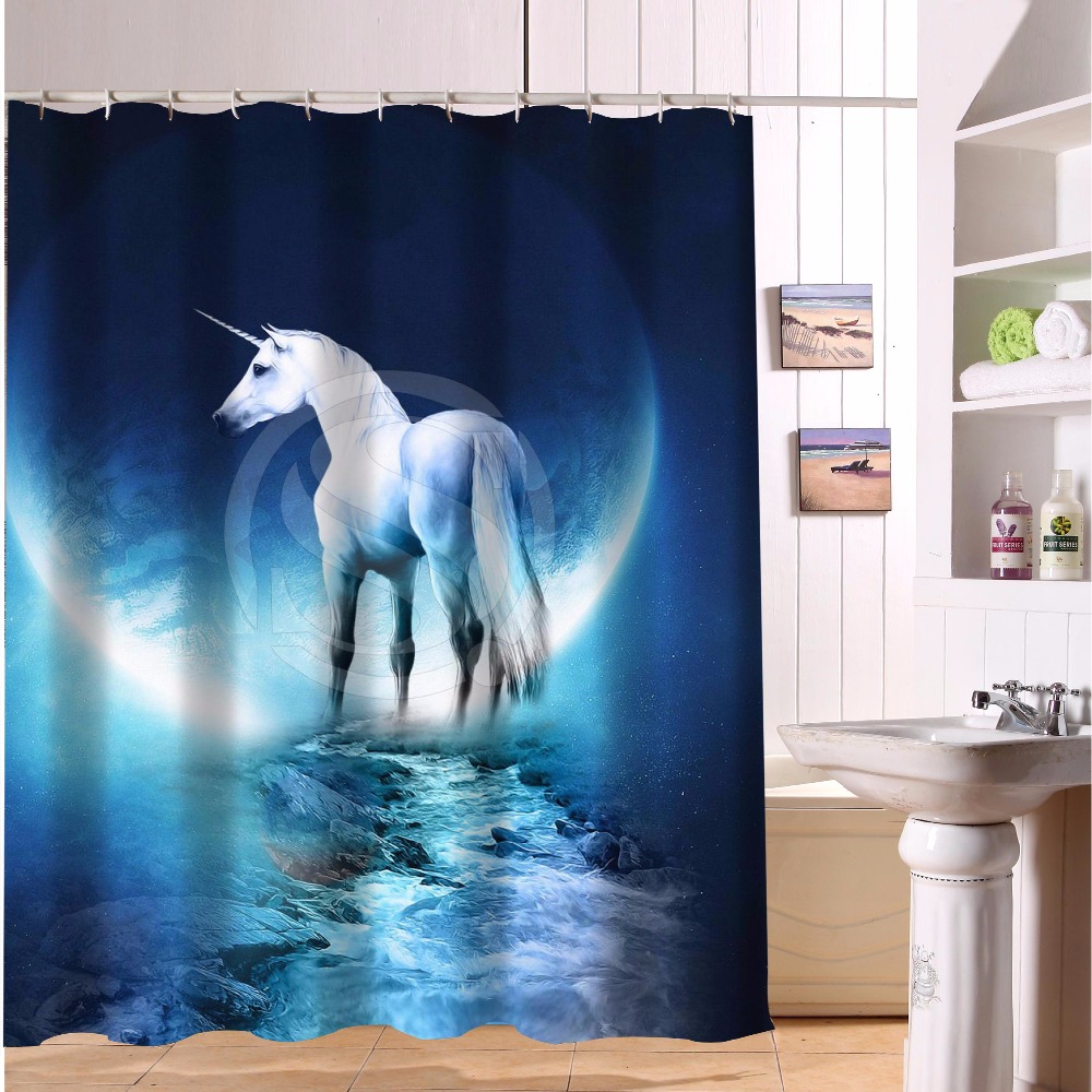 Custom Polyester Waterproof Fabric Bath Curtains Unicorn horse Shower Curtains 60