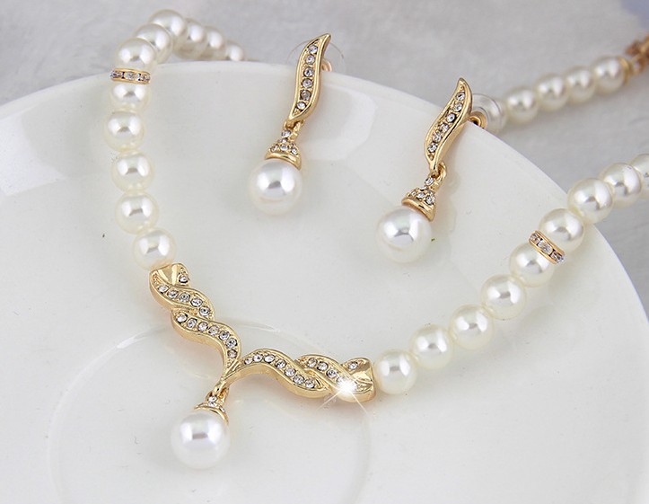 Cheap Price Pearl Bridal Jewelry Sets Cream Faux Rhinestone Rose Gold Crystal Wedding Necklace ...