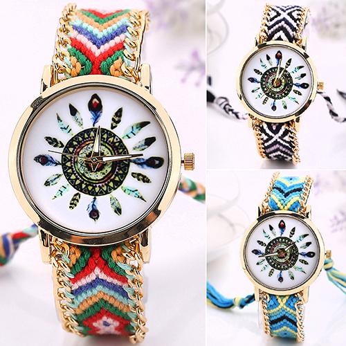New Luxury Brand Women's Analog Quartz Golden Chain Knitted Braided Bracelet Ethnic Wrist Watch Wristwatch