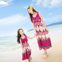 2016 summer beach dress family matching mother daughter dresses clothes girls women maxi dress bohemian mom and daughter dress
