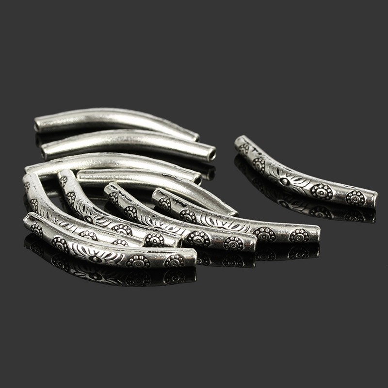 50 PCS Silver Color Bend Tube Metal Connectors 1.5mm*9mm Jewelry  Findings DIY