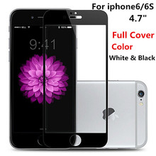 New ! 9H Full Cover Color White Black Tempered Glass For Apple iphone 6 6S 4.7 inch Screen Protector Toughened Protective Film