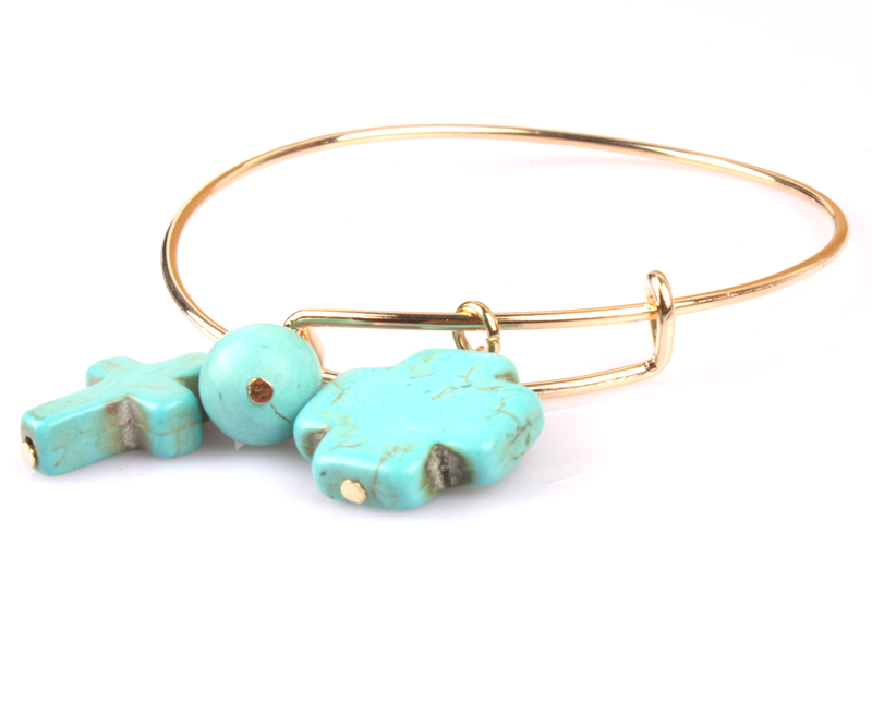 Turquoise Simple Bangle  Fashion Color charm  turquoise Gold Charm  cross Blue Cross Wiring