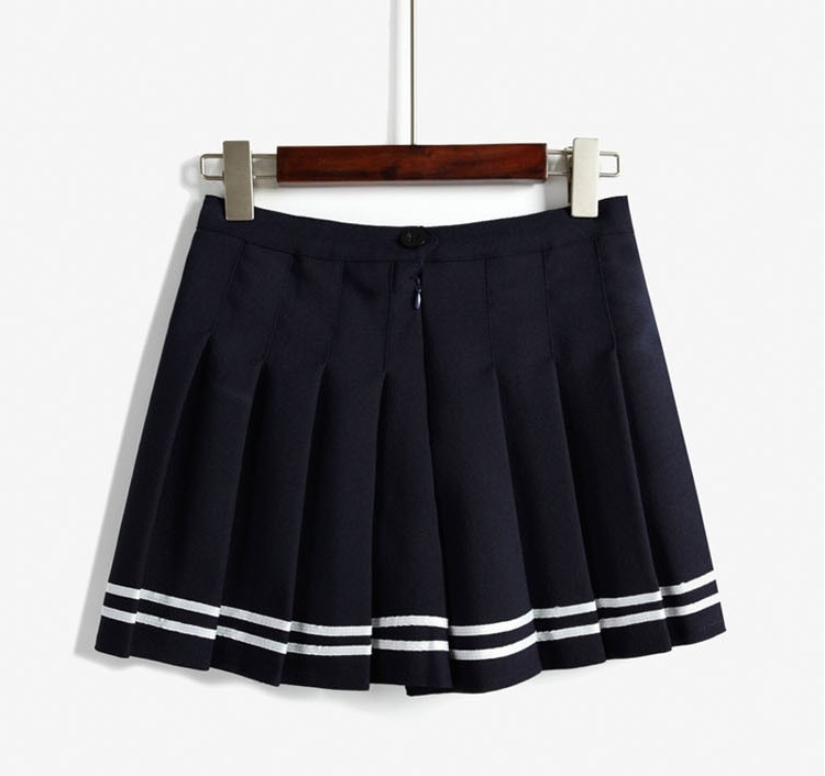 Black White High Waist Pleated Skirt 8028