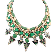 New Fashion Vintage Rope Rhinestone Beads Bib Choker Statement Necklace For Women Stripe Triangle Jewelry For