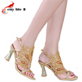 Sheepskin High Heeled Shoes Summer 2016 Diamond Leather Sandals Women Pumps Rhinestone Buckle Design Plus Size