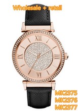 Moda elegante diamante para mujer reloj de cuero MK2375 MK2376 MK2377 + caja Original + Wholesale y Retail + Free