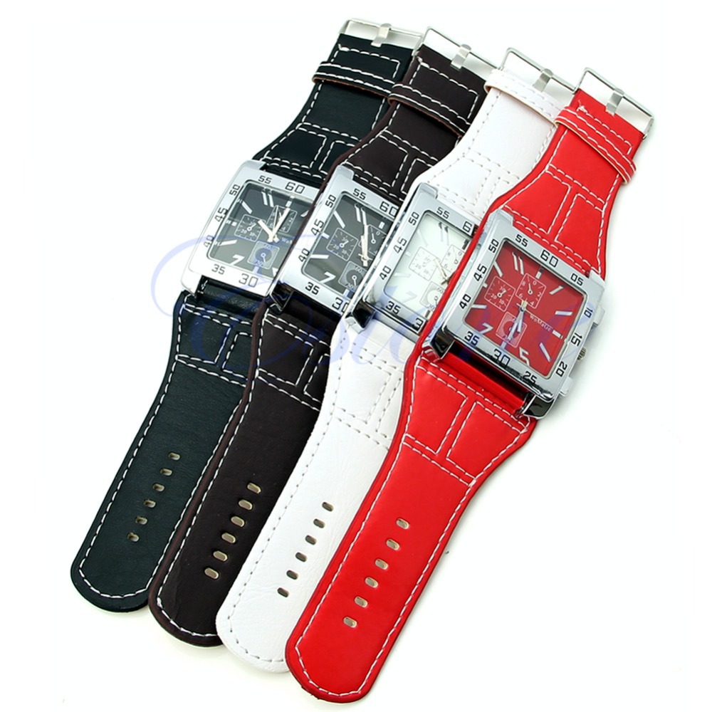 Fashion Chic Men Women Leather Band Square Dial Quartz Watches Wrist Watch