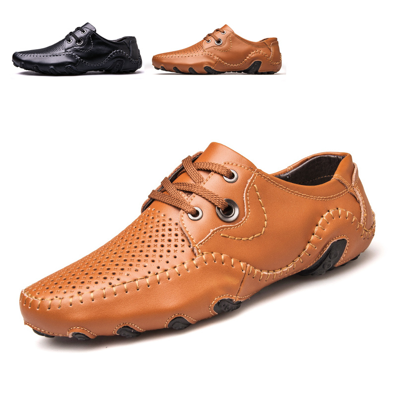 2015 summer men's leather shoes Breathable 100% leather Flat  men shoes summer style Wedding shoes