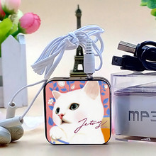 Cute Mini lovely Cartoon mp3 player portable block music player gift for girl with earphone with charging line original packing