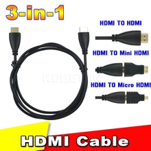 Full HD High Speed 3 in 1 HDMI TO HDMI Mini HDMI Micro HDMI Cable for Xbox 360 HDTV 1080P Mobile etc V1.4 Gold plating Adapter