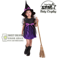 Hot Fancy Masquerade Party Cosplay Dress Witch Clothing Halloween Costume for Kids Girls with Wizard Hat Girl Mini Dresses