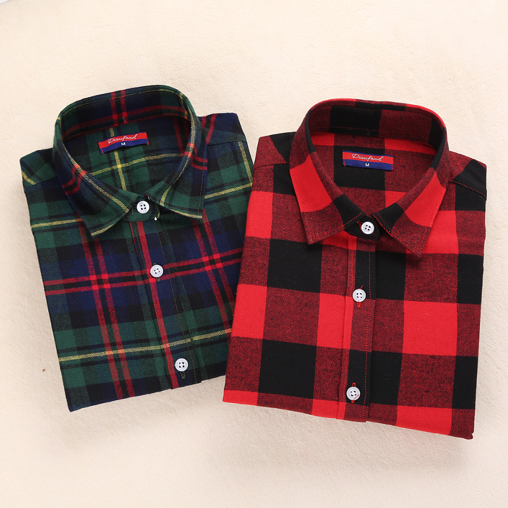 New Womens Flannel Shirt Women Long Sleeve Blouse Winter Flannel font b Plaid b font Shirt