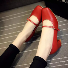 New Vintage Medium Heel shoes for women Mary Jane Classics women’s Pumps Square Heel Red Black Shoes zapatos mujer BJ013