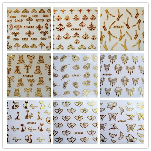 3D gold nail art sticker on nails beauty manicure fashion stickers for nail butterfly cat love
