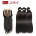 Brazilian Virgin Hair Straight 3 Bundles With Closure 8A Unprocessed Human Hair Weave Extensions Brazilian Straight