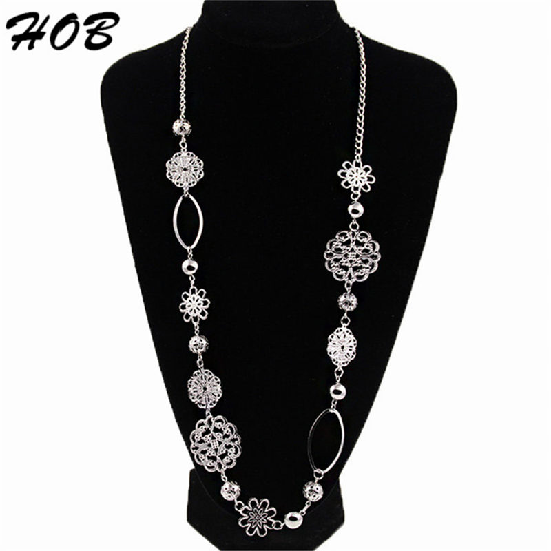Bohemian Jewelry Flower Alloy Layered Statement Necklace for Women Vintage fashion long necklaces for women 2016