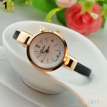 Women Ladies Candy Color Fashion Thin Leather Strap Quartz Bracelet Wrist Watch