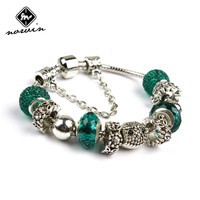 Norvin-High-Quality-European-fashion-style-Silver-Beads-Bracelets-Bangles-with-Owl-green-Charm-for-Women