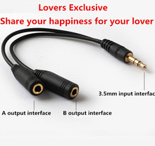 Hot Universal 3.5mm 1 in 2 Dual audio headphone splitter cables with two lovers for Phone/Computer/Teblet PC/MP3 Free shipping