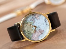 3 colors available holiday gift good quality fashion quartz watch women ladies men leather map wristwatch J0921