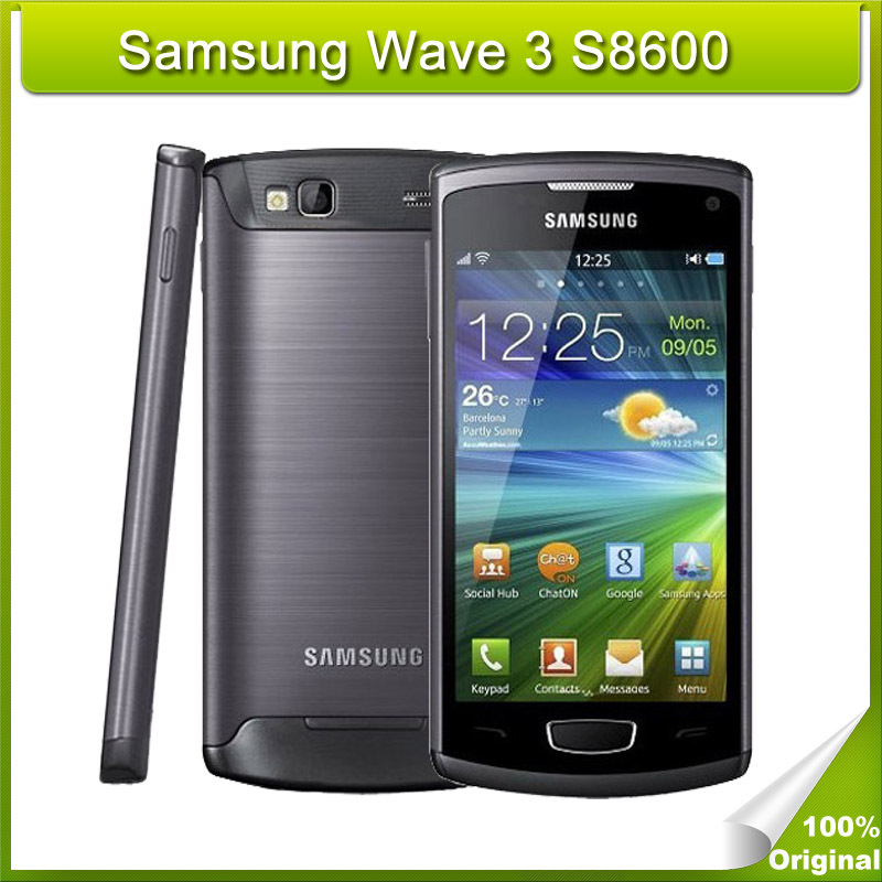 Original Samsung Wave 3 S8600 Smartphone 4 Inch Touchscreen 5MP Android Cellphone 4GB ROM 3G WCDMA