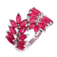 Fashion New Jewelry Olive Branch Plants Style Charming Red Ruby 925 Silver Ring Size 7 8 9 10 Free Shipping Wholesale