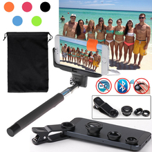 Self Portrait Monopod Kit For iPhone 6/6 Plus/5S/5C/5 Wired Control Extendable Selfie Handheld Monopod+3 Awesome Smartphone Lens