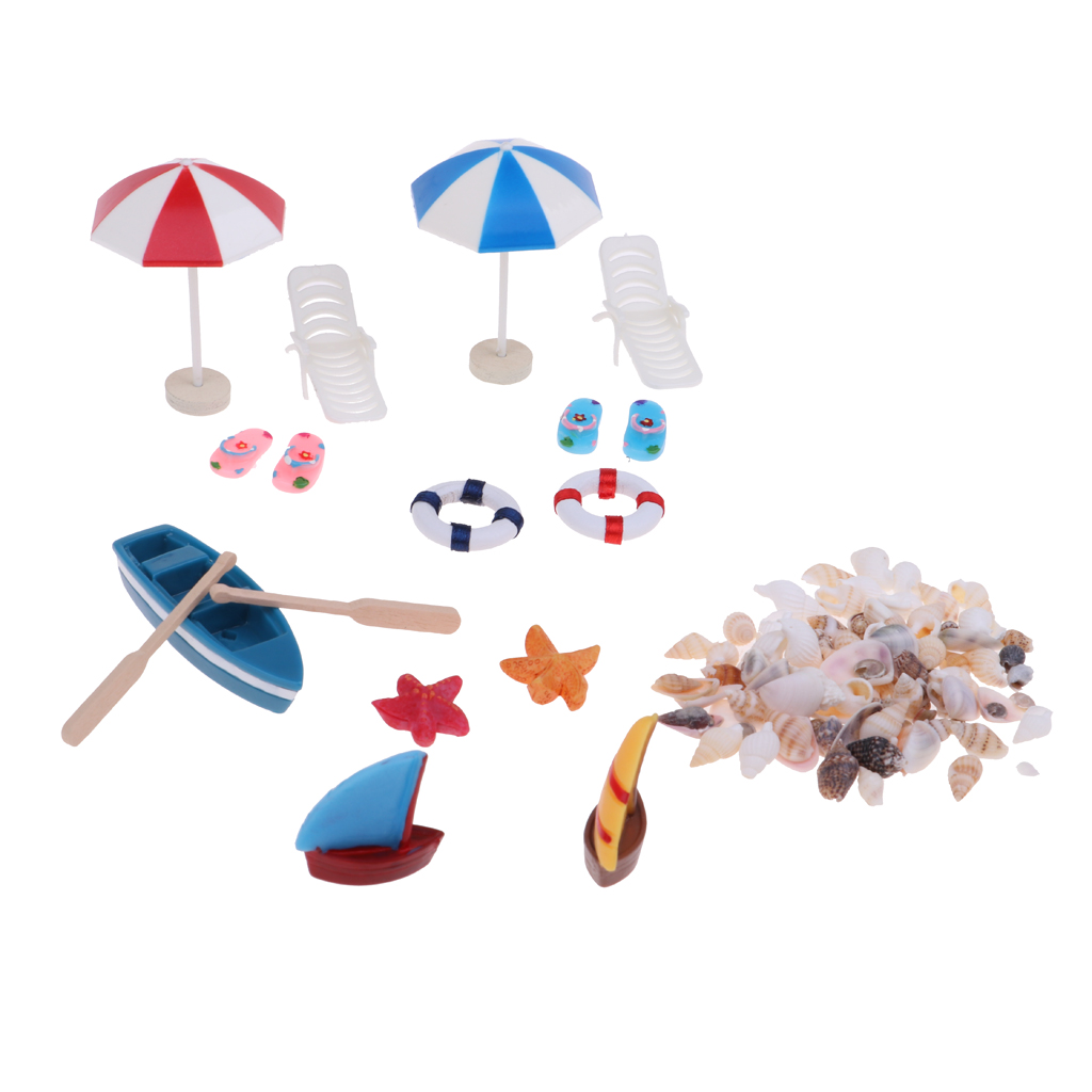 18pcs 1:12 Dollhouse Miniature Deck Chair Beach Umbrella boat shell kits de.s5 